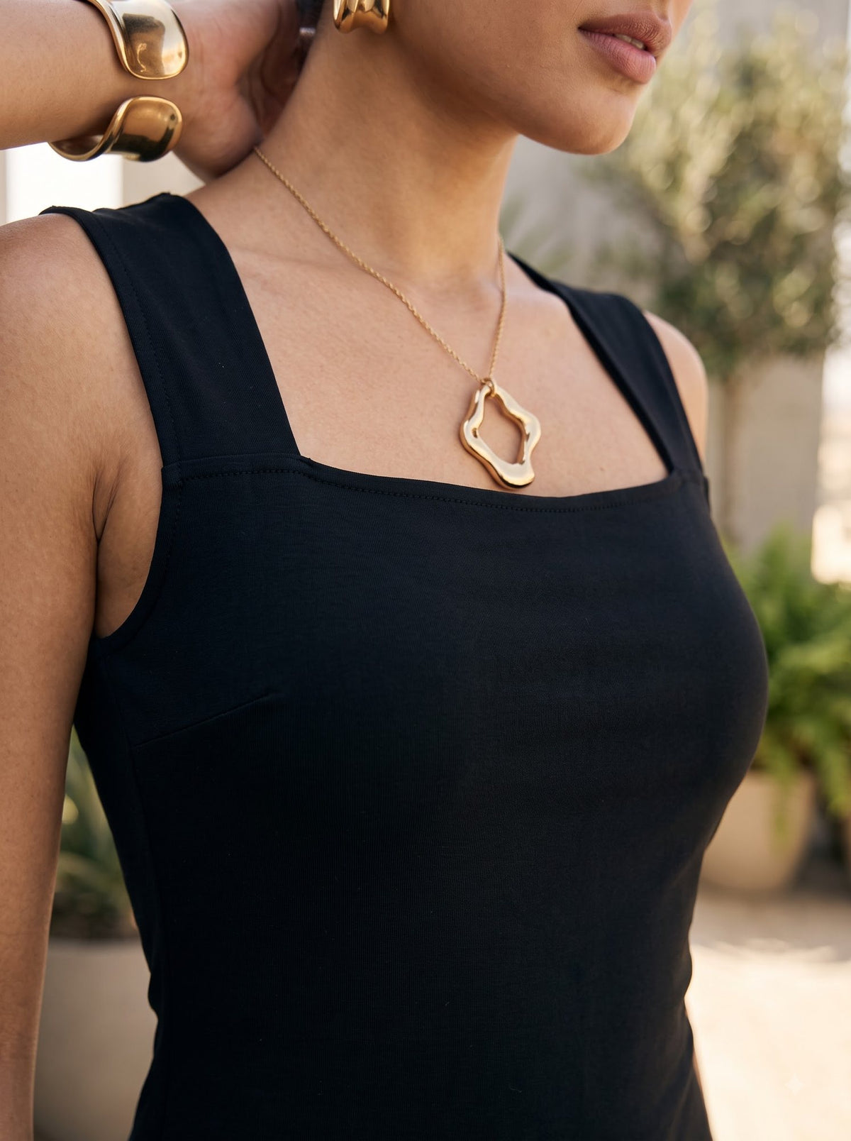 Square Neck Bodycon Maxi — Black