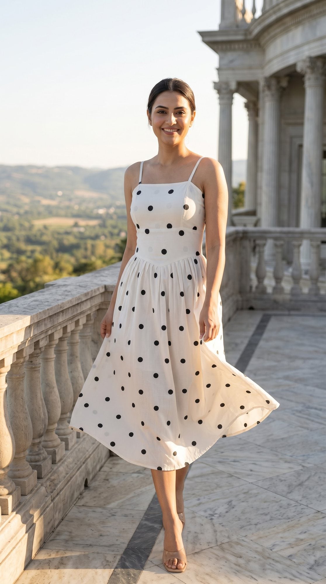 Polka Dot Strappy Midi Dress