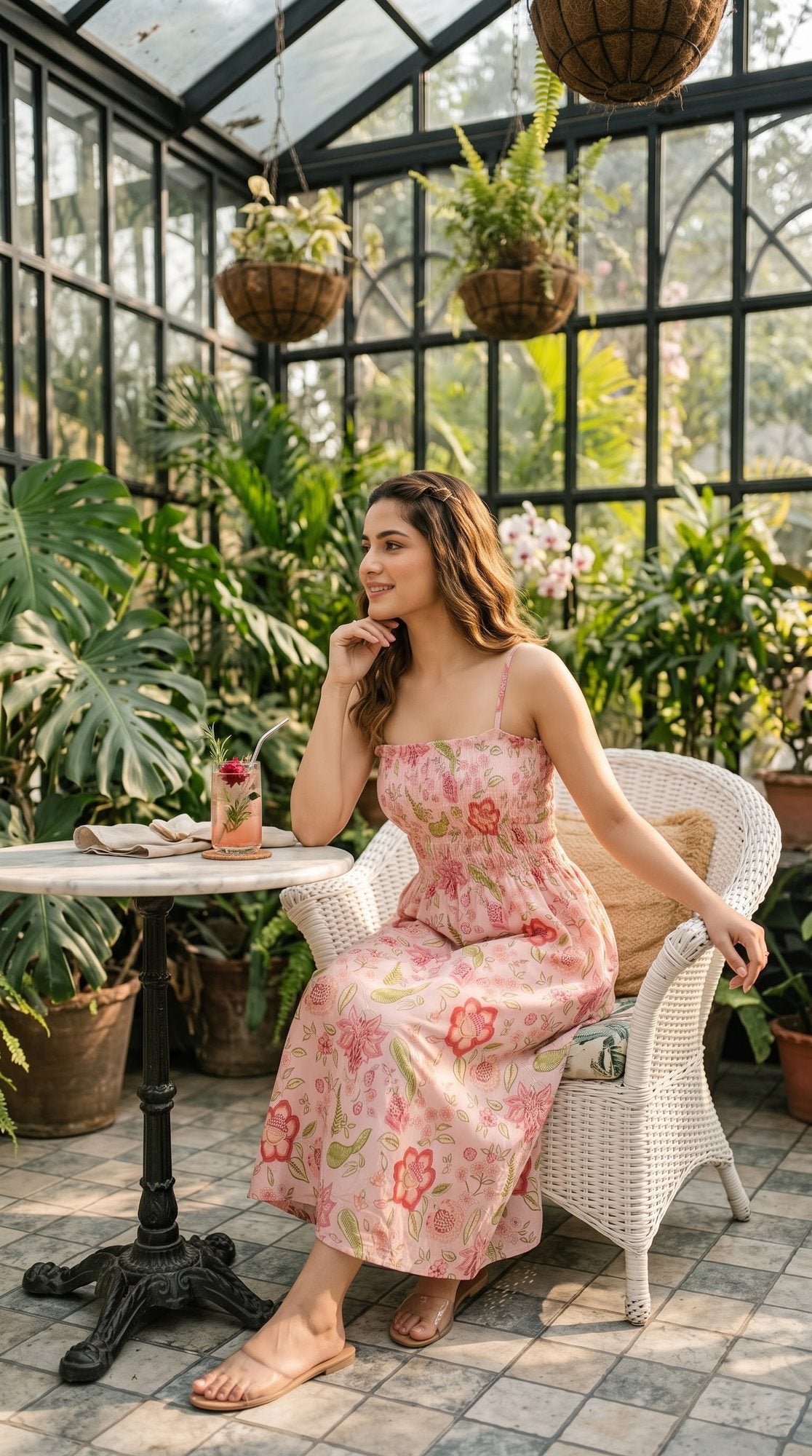 Rose Floral Smocked Strappy Maxi Dress