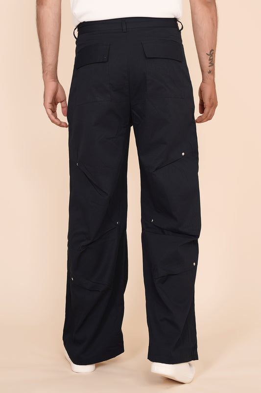 Black Cotton Twill Baggy Pants